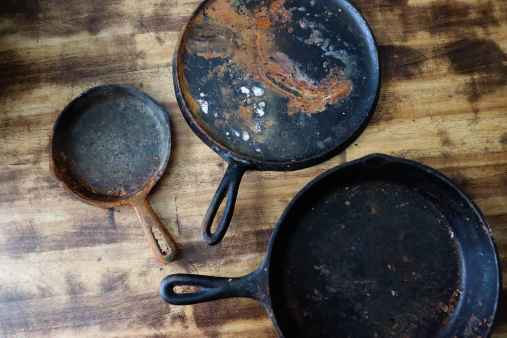 a bunch of rusty cast iron