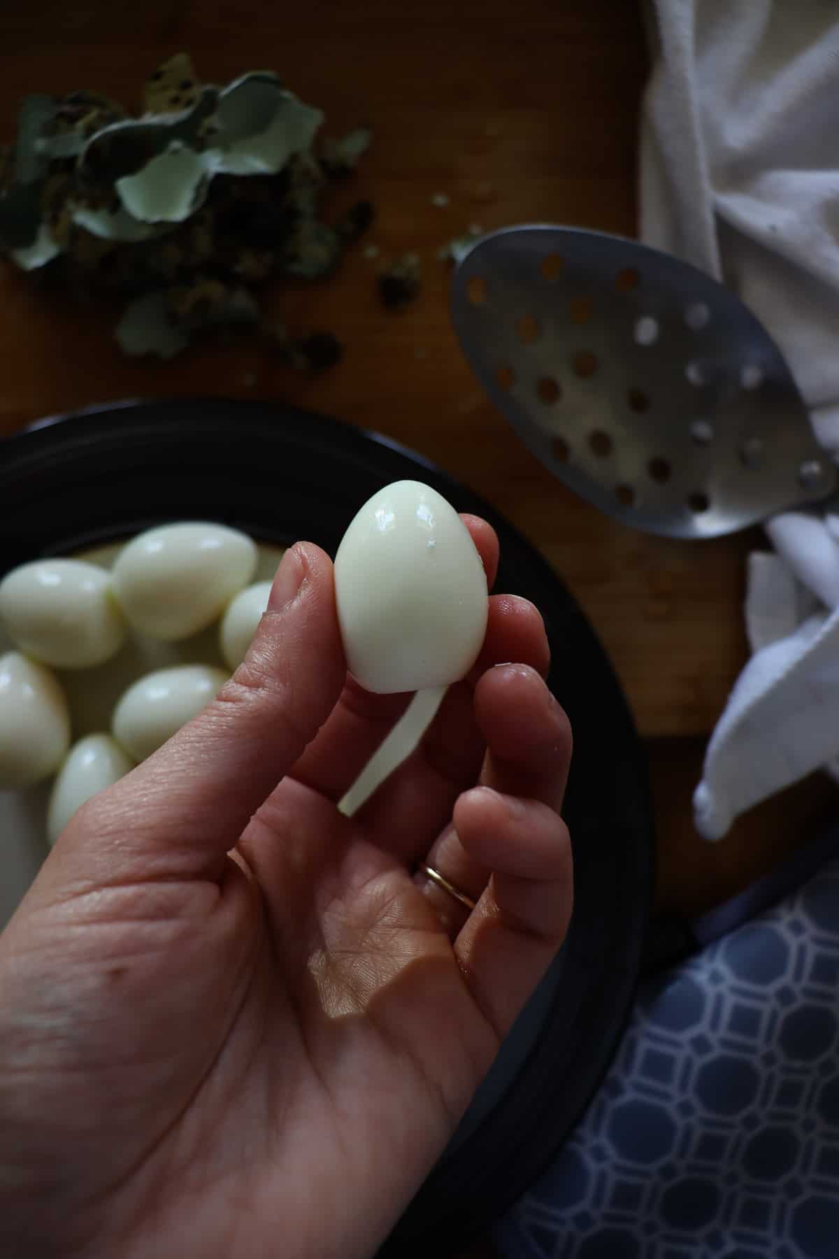 hard boiled and peeled quail eggs