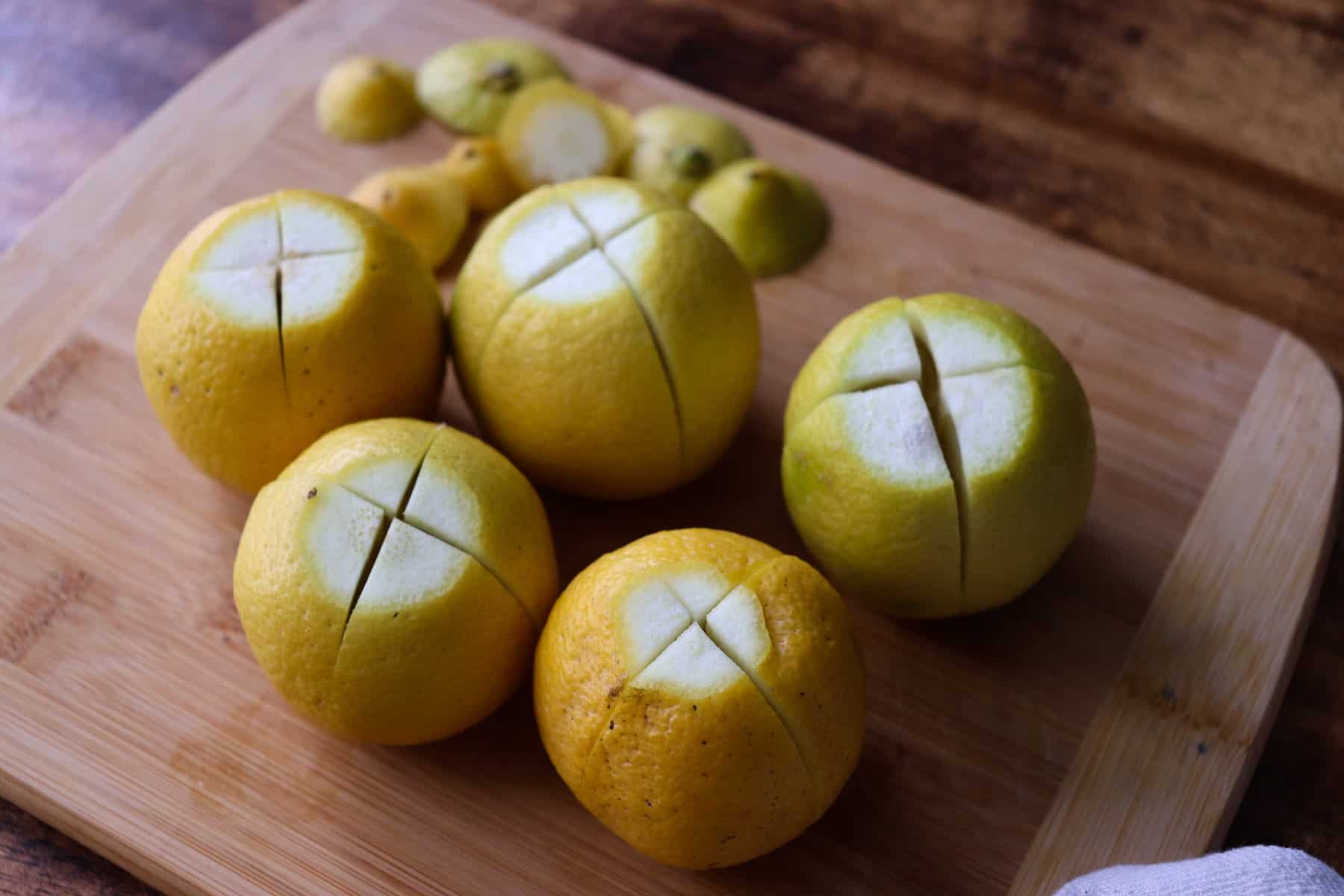 cuts in the lemons like Xs