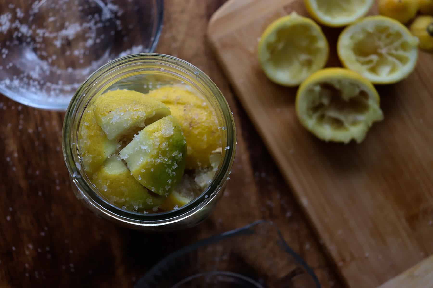 salt packed lemons in a glass jar