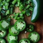 cutting jalapenos 2 ways as circles and diced!